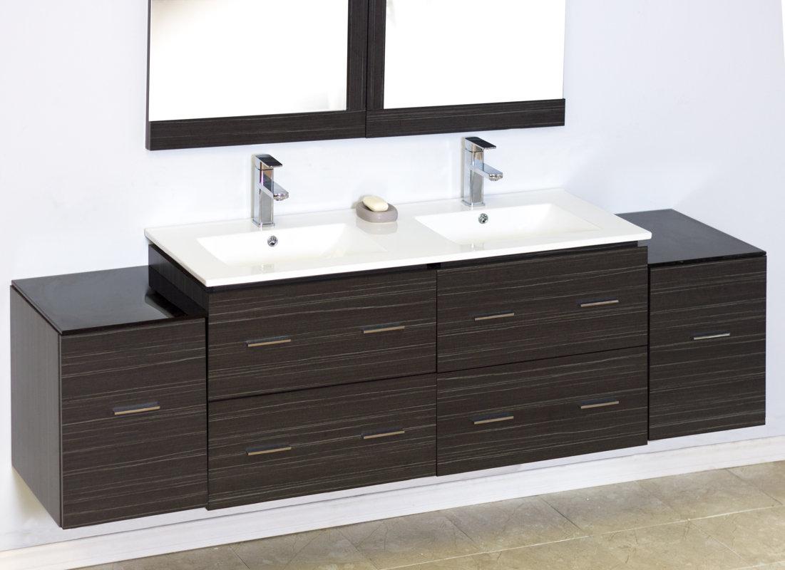 American Imaginations 76" Double Modern Wall Mount Bathroom Vanity Set